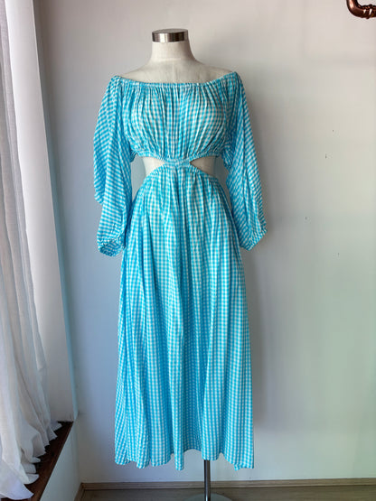 Scanlan Theodore aqua gingham maxi dress ~ size 8