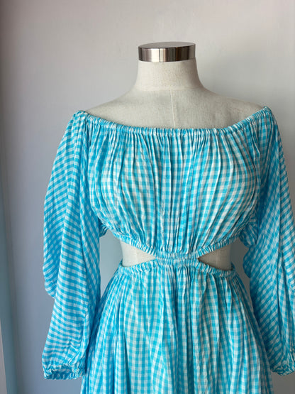 Scanlan Theodore aqua gingham maxi dress ~ size 8