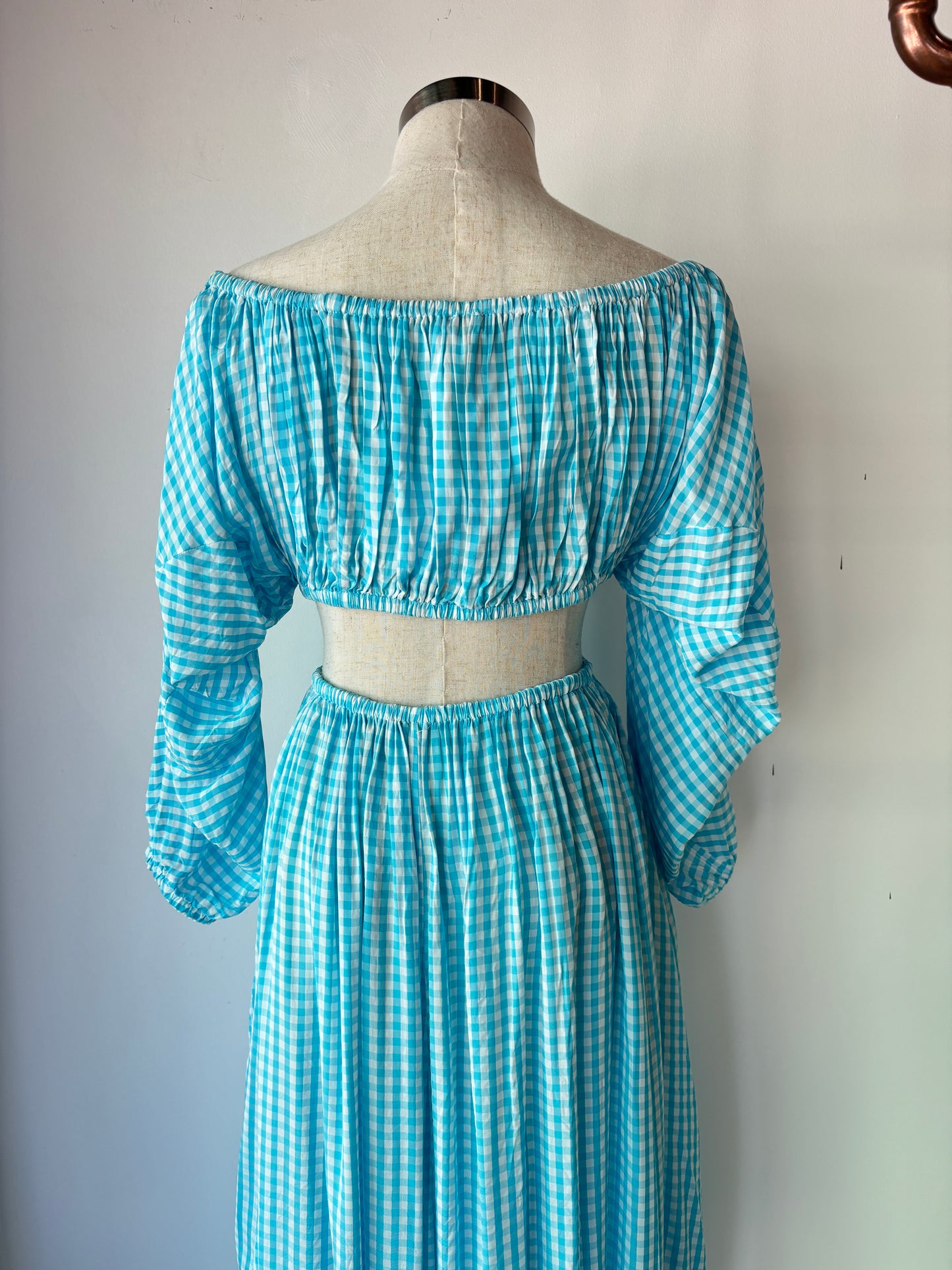 Scanlan Theodore aqua gingham maxi dress ~ size 8