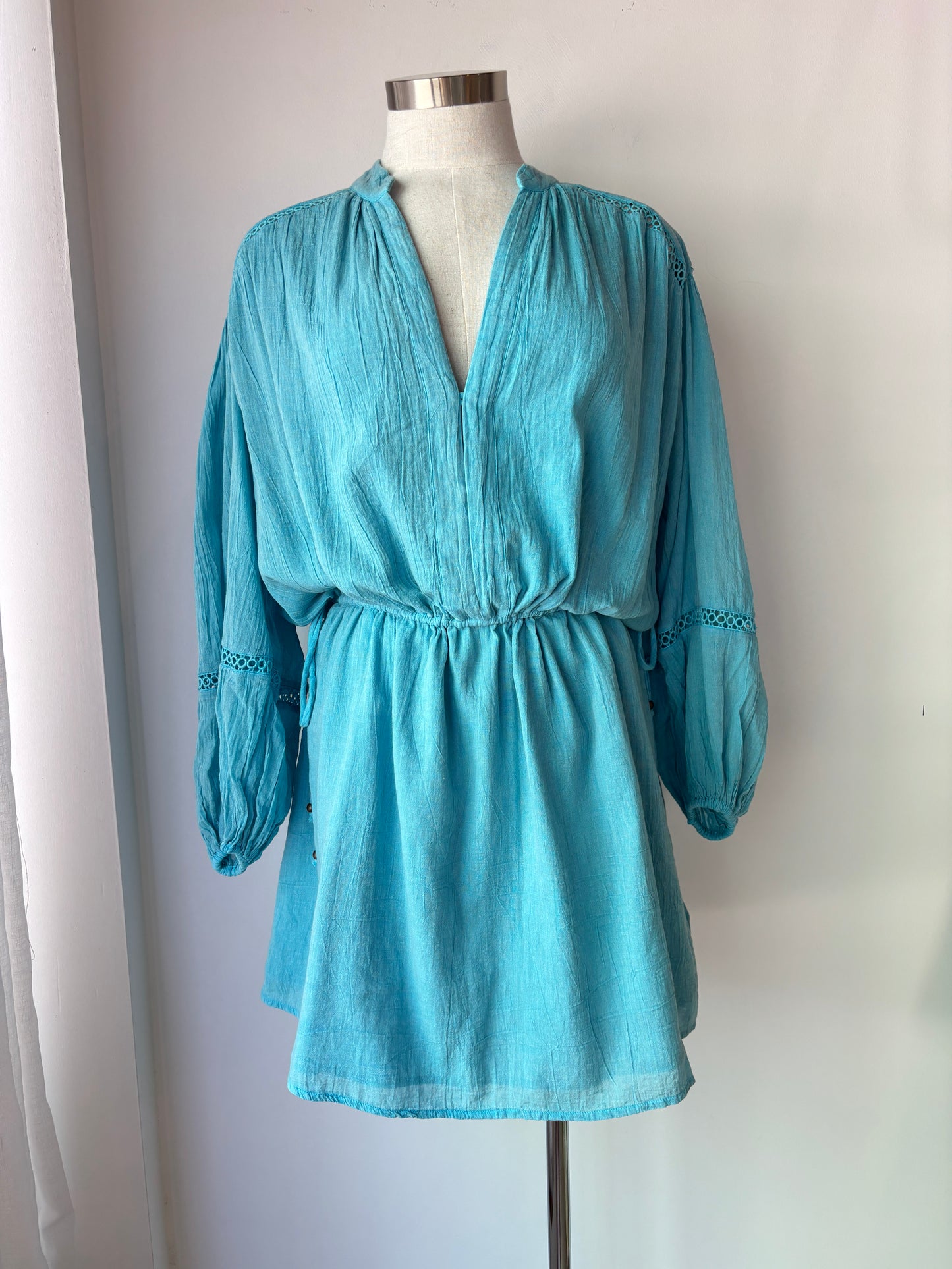 Boteh aqua 'Gauze' mini dress ~ size 2 (au 10)